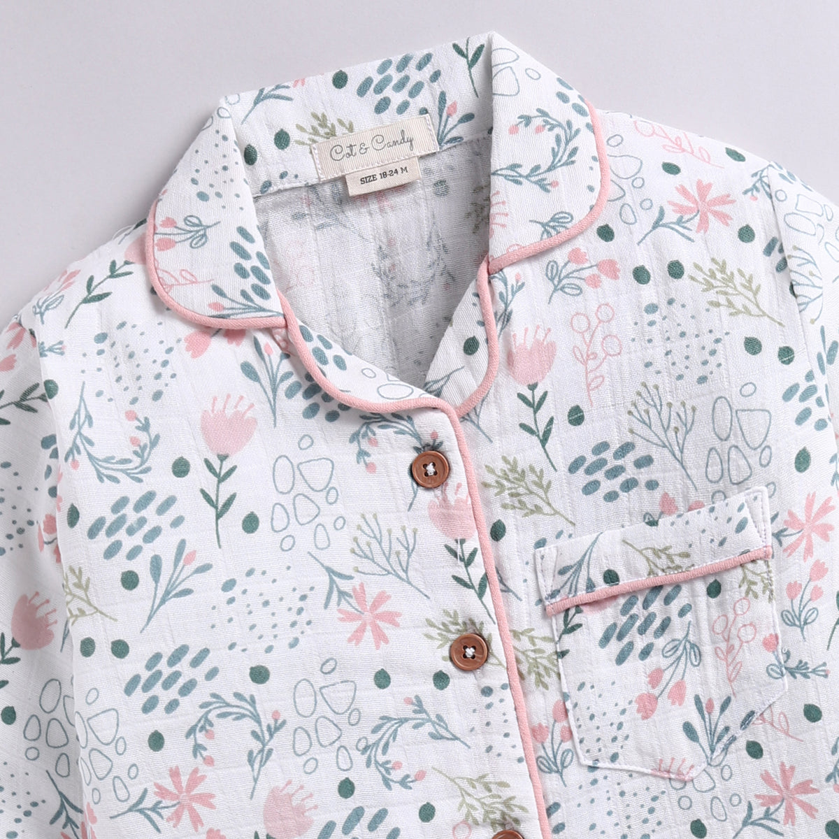 Flower Print Organic Muslin Classic Collar PJ Set