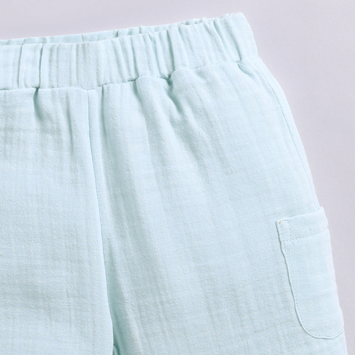 Sky Blue Organic Muslin Long Sleeve Henley T-shirt With Lounge Pant Set