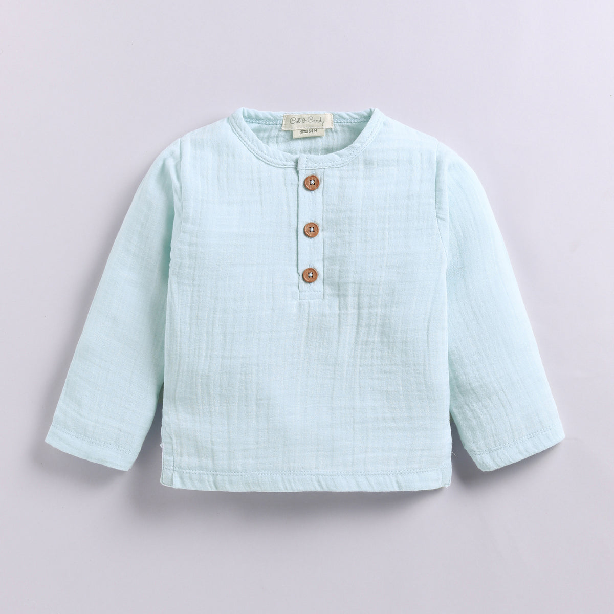 Sky Blue Organic Muslin Long Sleeve Henley T-shirt With Lounge Pant Set