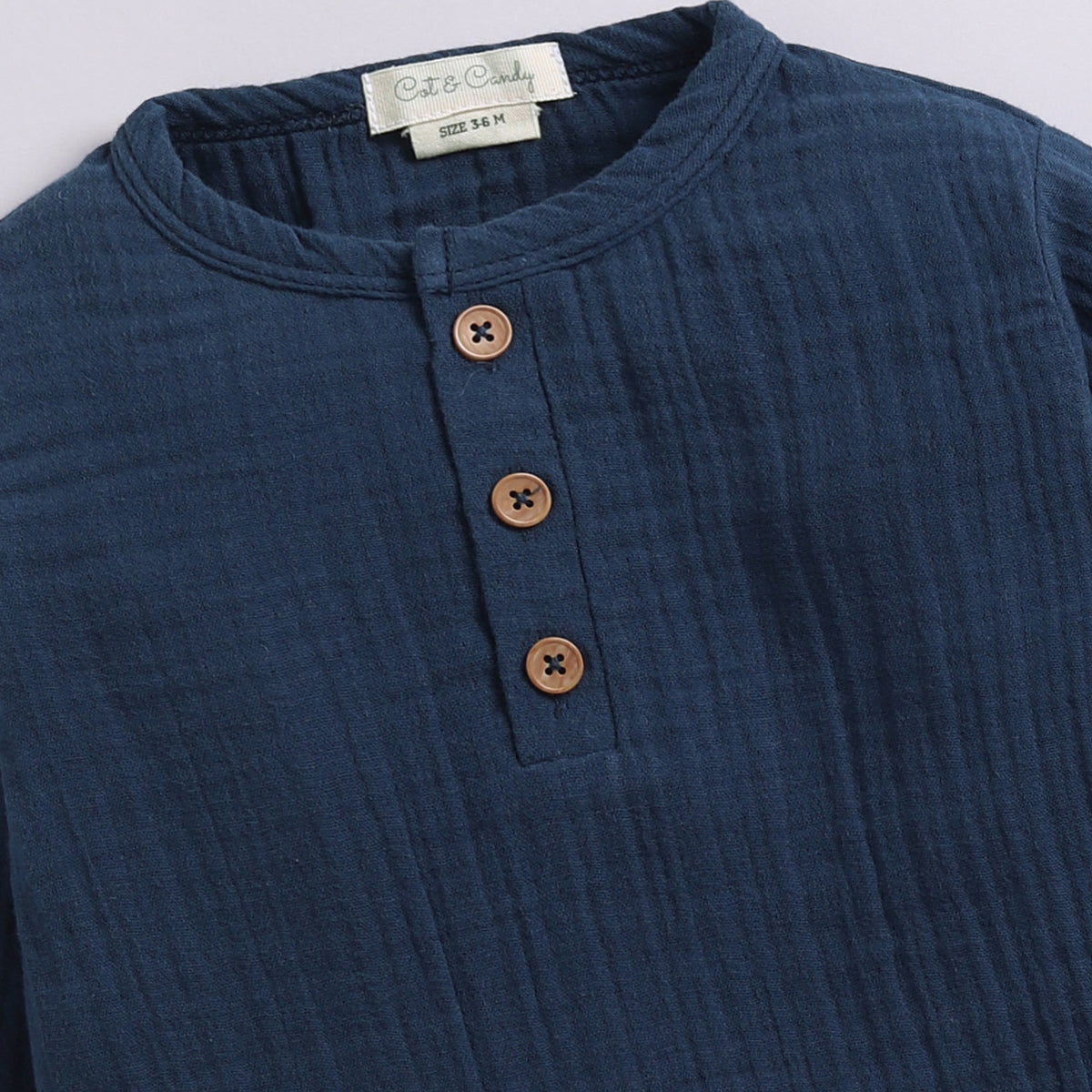 Denim Organic Muslin Long Sleeve Henley T-shirt With Lounge Pant Set