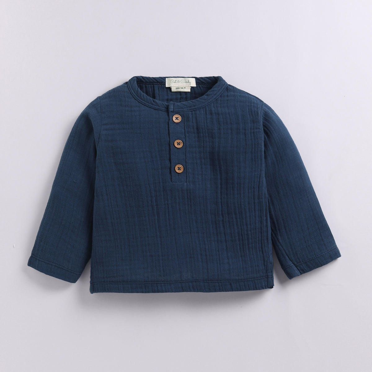 Denim Organic Muslin Long Sleeve Henley T-shirt With Lounge Pant Set