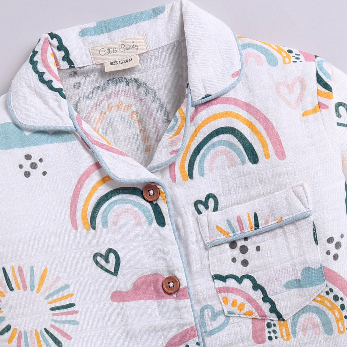 Rainbow Print Organic Muslin Classic Collar PJ Set