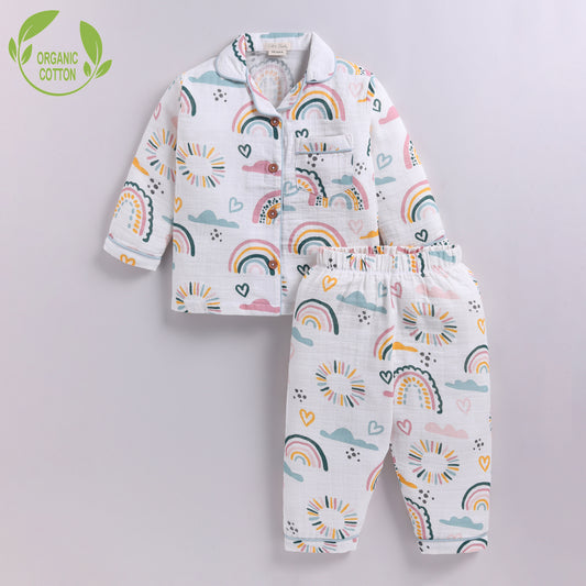 Rainbow Print Organic Muslin Classic Collar PJ Set