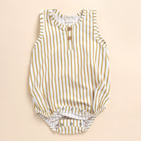 Load image into Gallery viewer, Mustard Stripe Organic Bubble Romper
