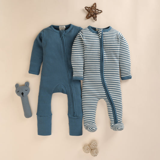 Solid & Stripe organic cotton long sleeve Zipsuits - Pack of 2