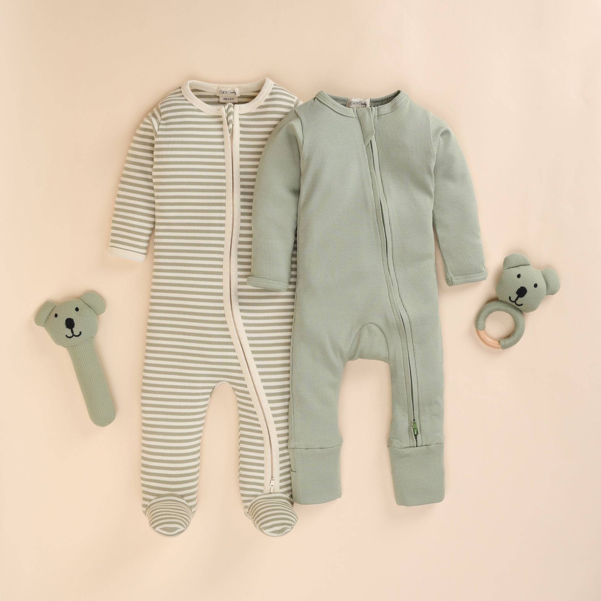 Pack of 2 Solid & Stripe organic cotton long sleeve Zipsuits