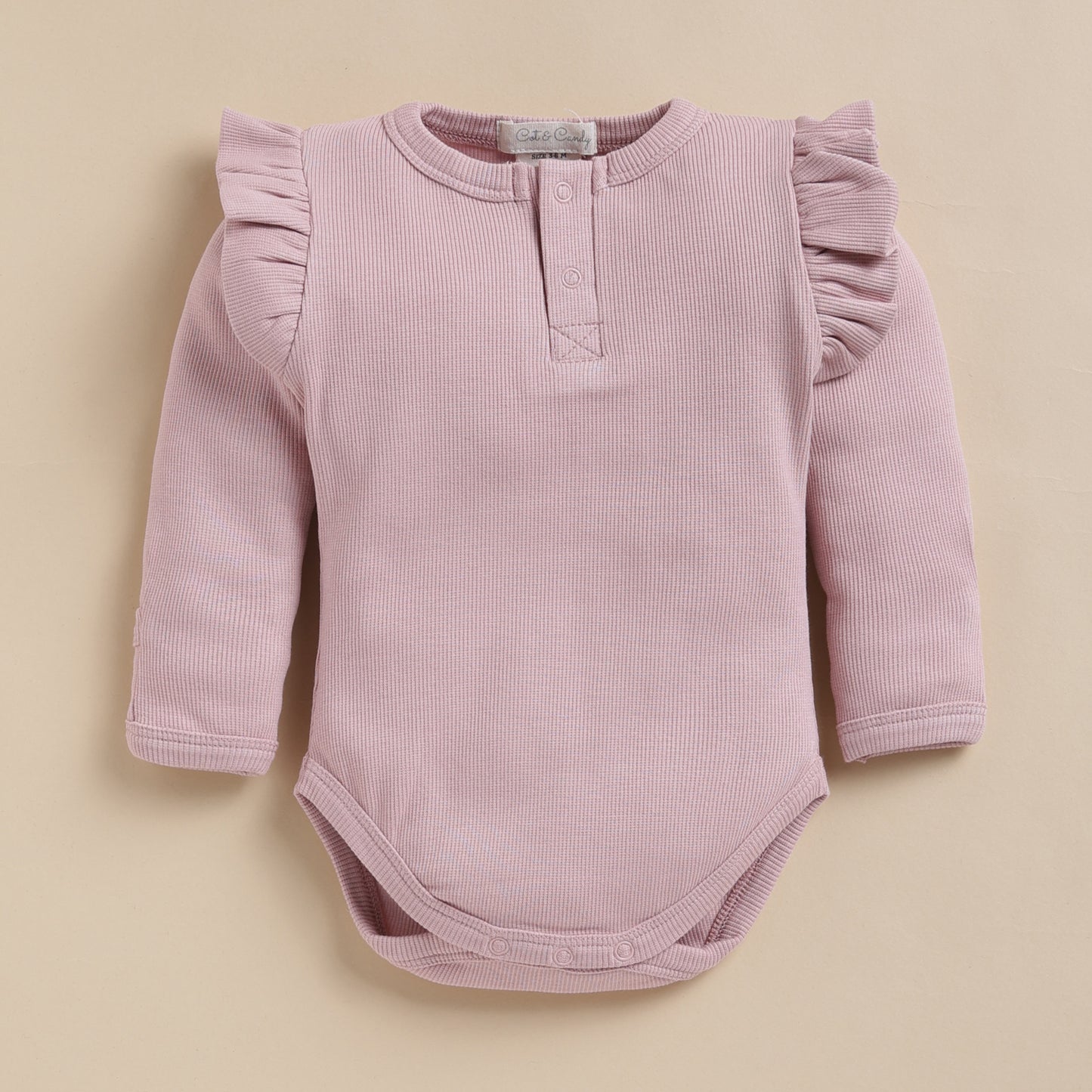 Nostalgia Rose + Blush Pink Organic Long Sleeve Bodysuit With Frill