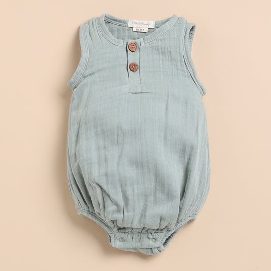 Moss Green Organic Muslin Bubble Romper
