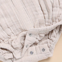 Load image into Gallery viewer, Oatmeal + Moss Green Organic Muslin Bubble Romper
