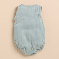 Load image into Gallery viewer, Oatmeal + Moss Green Organic Muslin Bubble Romper
