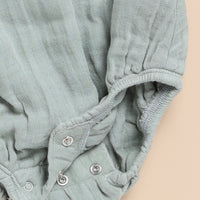 Load image into Gallery viewer, Oatmeal + Moss Green Organic Muslin Bubble Romper
