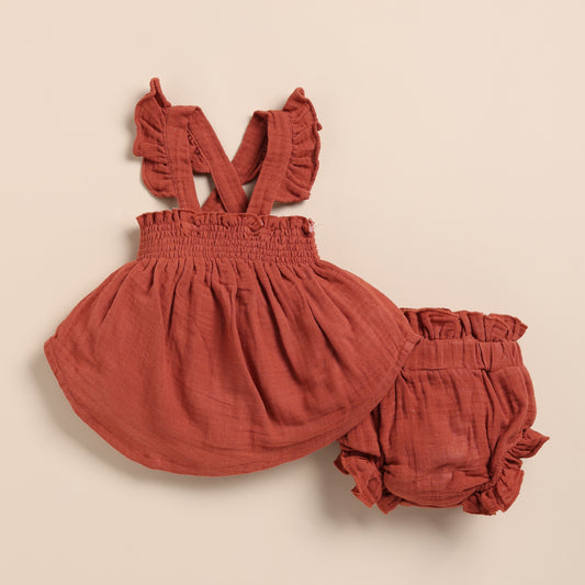 Picante Organic Muslin Sleeveless Frill Top With Bloomer Set