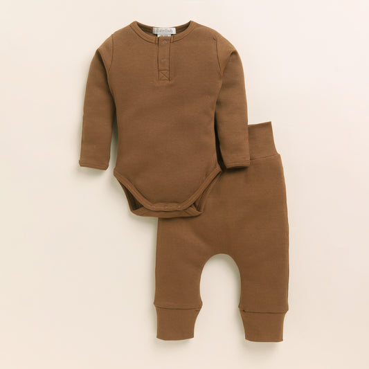 Chocolate Organic Cord Set Long Sleeve Bodysuit With Leggings - Pack of 2