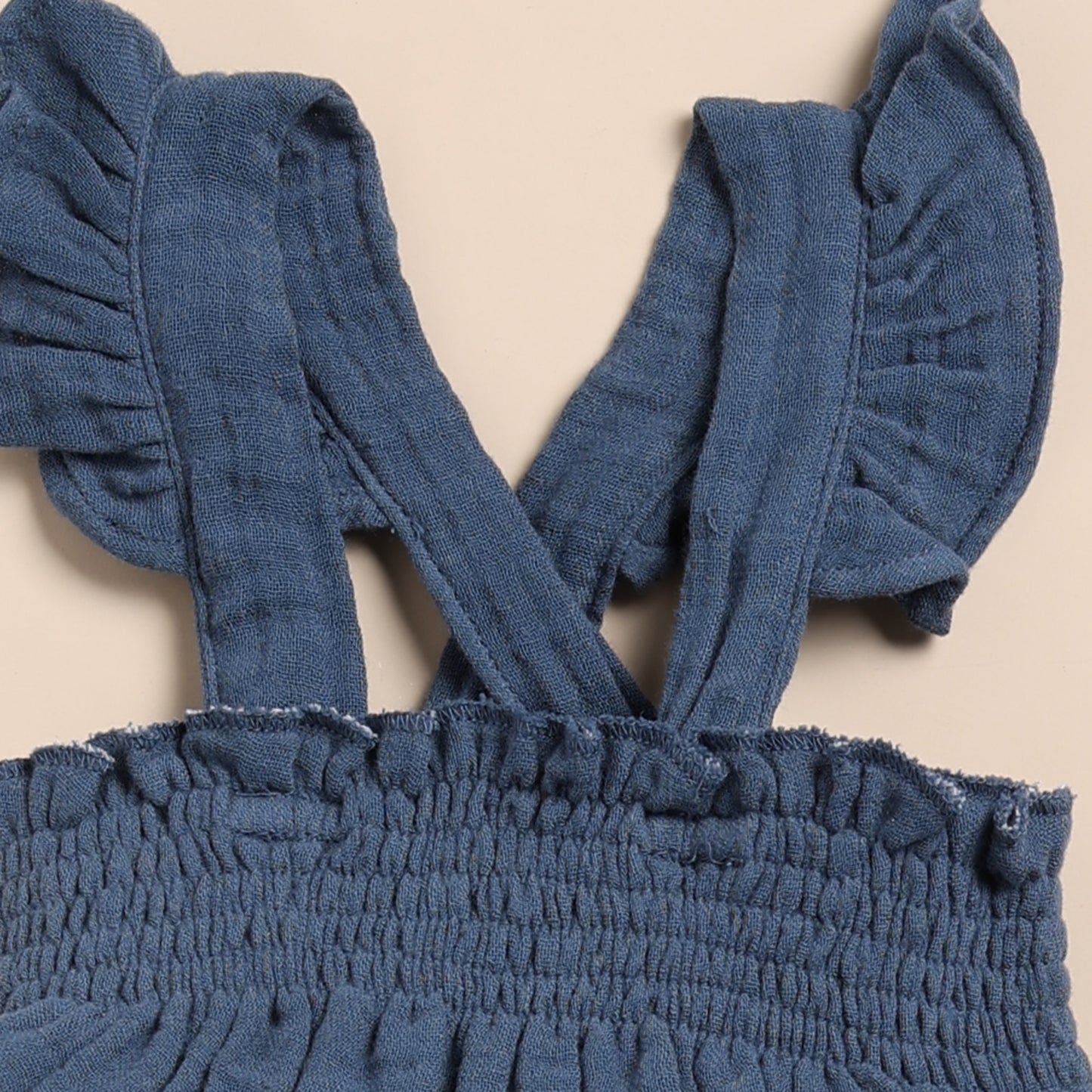 Navy + Oatmeal Organic Muslin Sleeveless Frill Top With Bloomer Set