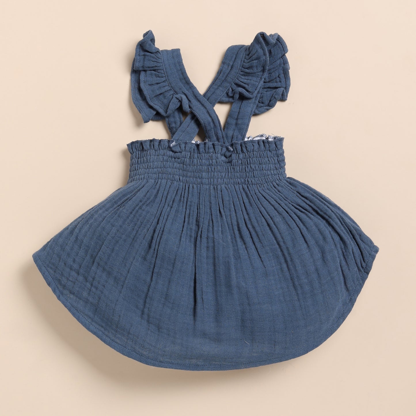 Navy + Oatmeal Organic Muslin Sleeveless Frill Top With Bloomer Set