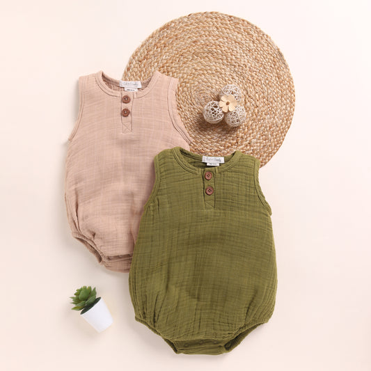 Latte + Olive Organic Muslin Bubble Romper
