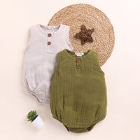 Load image into Gallery viewer, Oatmeal + Olive Organic Muslin Bubble Romper
