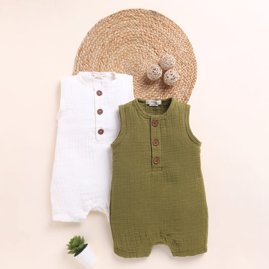 Milk + Olive Organic Muslin Half Romper