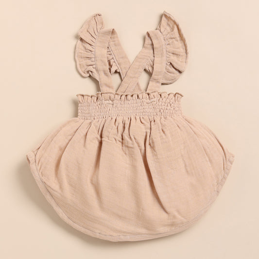 Latte Organic Muslin Sleeveless Frill Top