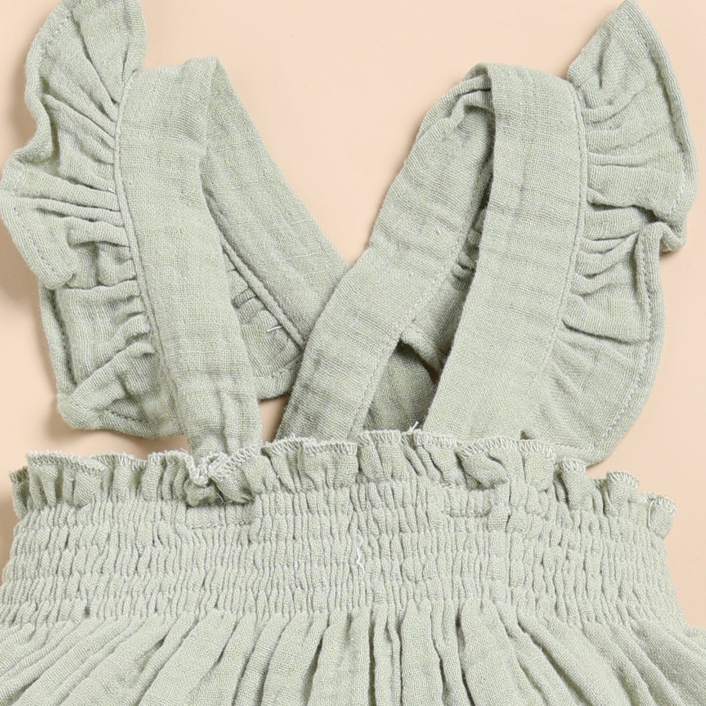 Sage Organic Muslin Sleeveless Frill Top