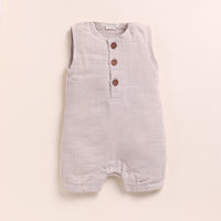 Load image into Gallery viewer, Oatmeal + Olive Organic Muslin Half Romper
