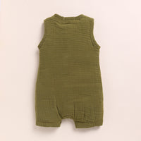 Load image into Gallery viewer, Oatmeal + Olive Organic Muslin Half Romper
