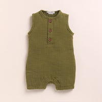 Load image into Gallery viewer, Oatmeal + Olive Organic Muslin Half Romper
