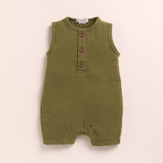 Olive Organic Muslin Half Romper