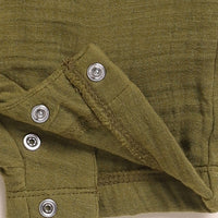 Load image into Gallery viewer, Oatmeal + Olive Organic Muslin Half Romper
