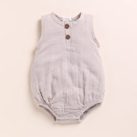 Load image into Gallery viewer, Oatmeal + Olive Organic Muslin Bubble Romper
