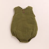 Load image into Gallery viewer, Latte + Olive Organic Muslin Bubble Romper
