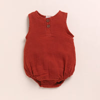 Load image into Gallery viewer, Latte + Picante Organic Muslin Bubble Romper
