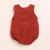 Load image into Gallery viewer, Latte + Picante Organic Muslin Bubble Romper
