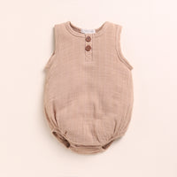 Load image into Gallery viewer, Latte + Olive Organic Muslin Bubble Romper
