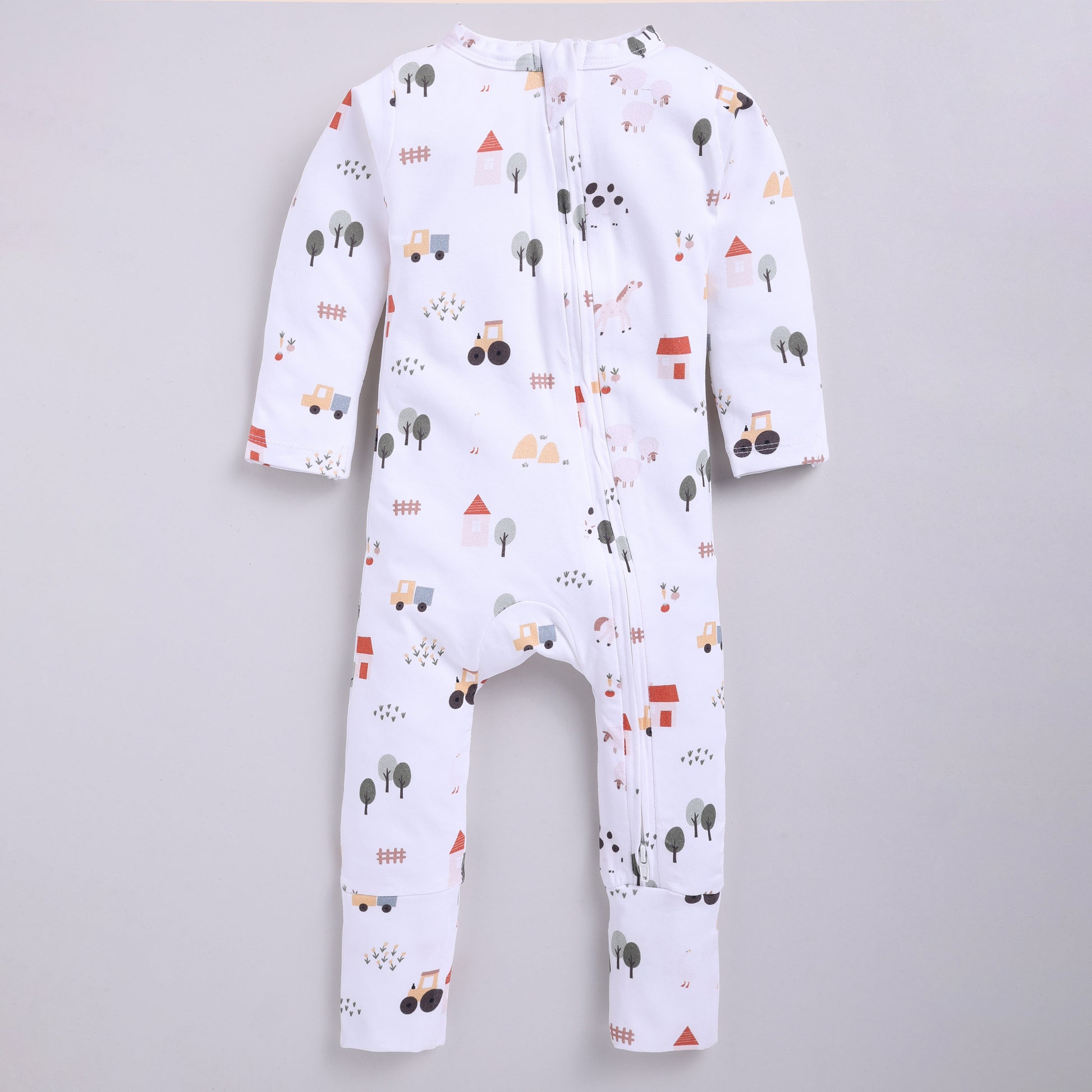 Farm Animal print collection Organic cotton full sleeve Zipsuit for newborn baby girl