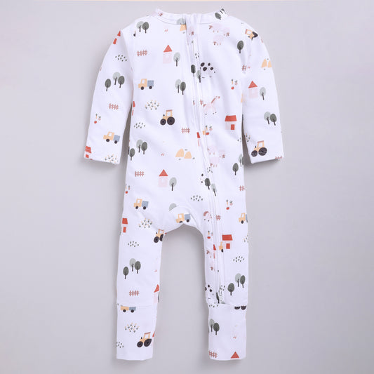 Farm Animal print collection Organic cotton full sleeve Zipsuit for newborn baby girl