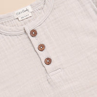 Load image into Gallery viewer, Oatmeal + Latte Organic Muslin Short Sleeve Henley Tshirt With Lounge Pant Set
