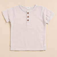 Load image into Gallery viewer, Oatmeal + Latte Organic Muslin Short Sleeve Henley Tshirt With Lounge Pant Set
