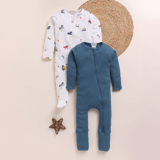 Denim + Construction Organic Zipsuits Pack Of 2
