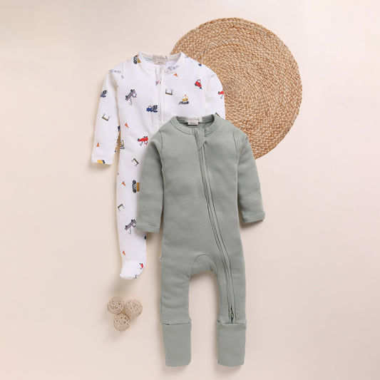 Sage + Construction Organic Zipsuits Pack Of 2