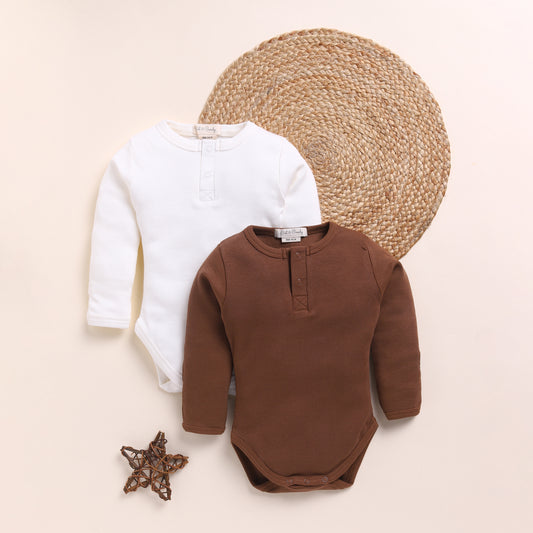 White + Chocolate Organic Long Sleeve Bodysuits - Pack of 2