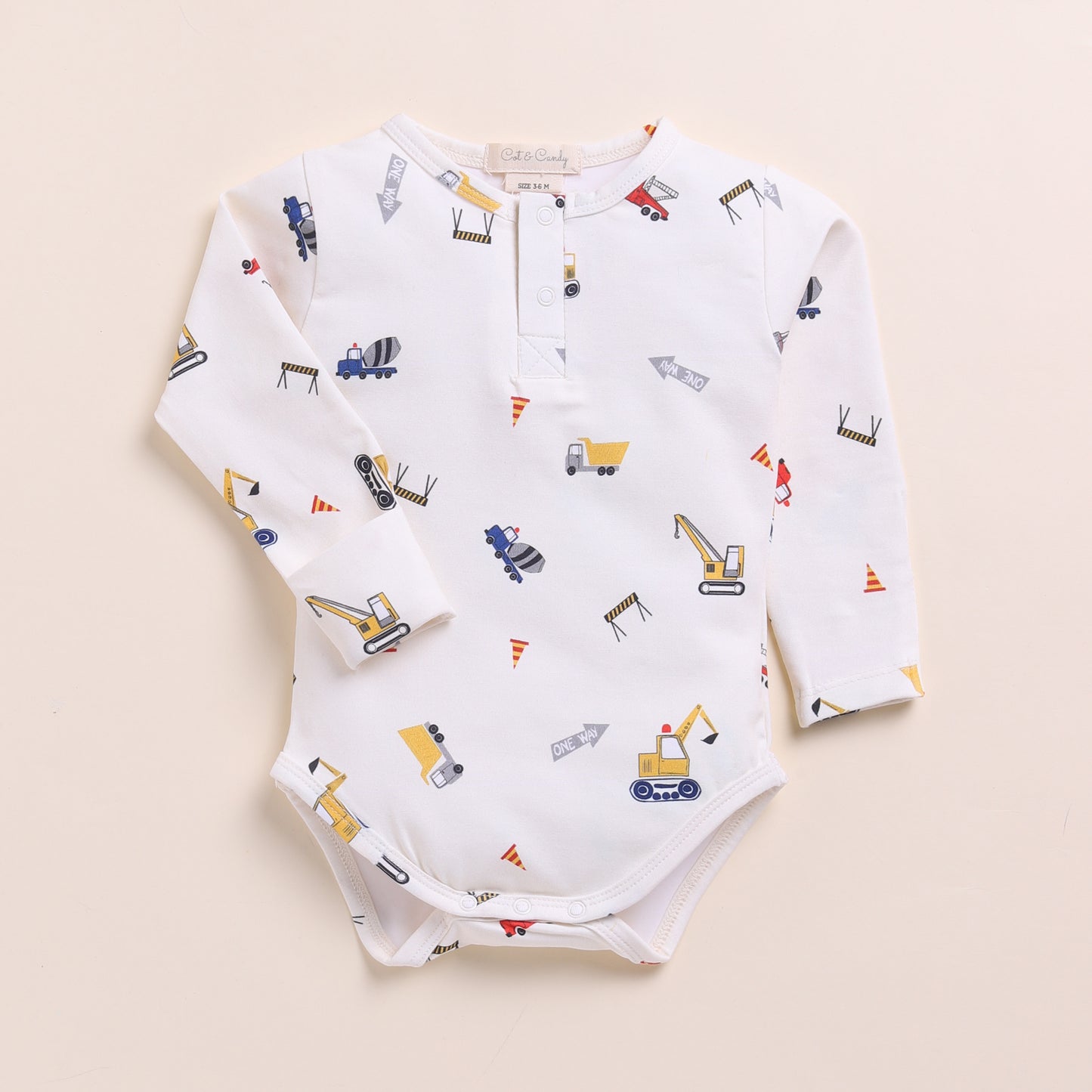 White + Construction Print Organic Long Sleeve Bodysuits - Pack of 2