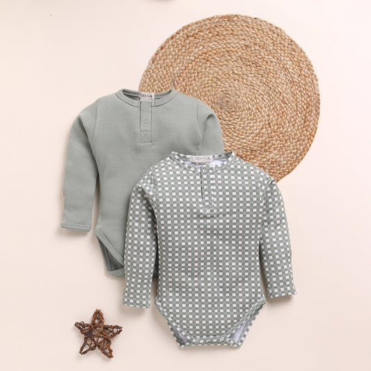 Sage + Mineral Gingham Organic Long Sleeve Bodysuits - Pack of 2