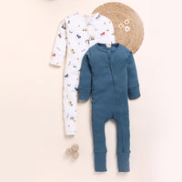 Load image into Gallery viewer, Denim + Construction Organic Zipsuits Pack Of 2
