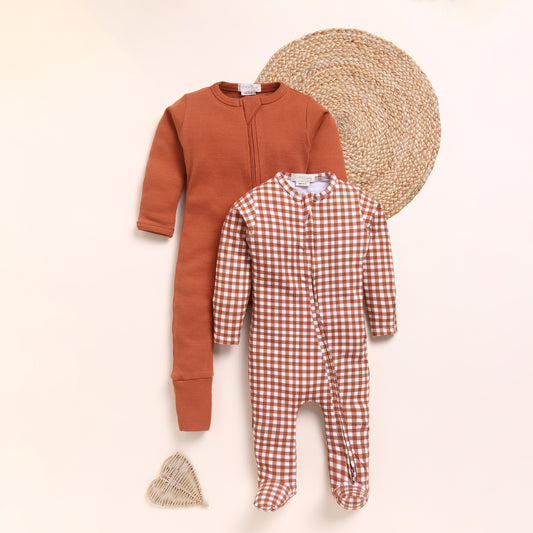 Ginger + Ginger Gingham Organic Zipsuits Pack Of 2