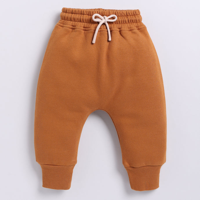 Find pumpkin spice color organic fleece relaxed jogger for your 18-24 months baby - CotandCandyBaby