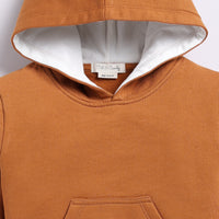 Load image into Gallery viewer, Shop pumpkin spice color organic fleece hoodie &amp; jogger set for your 3 months to 5 years baby - CotandCandyBaby
