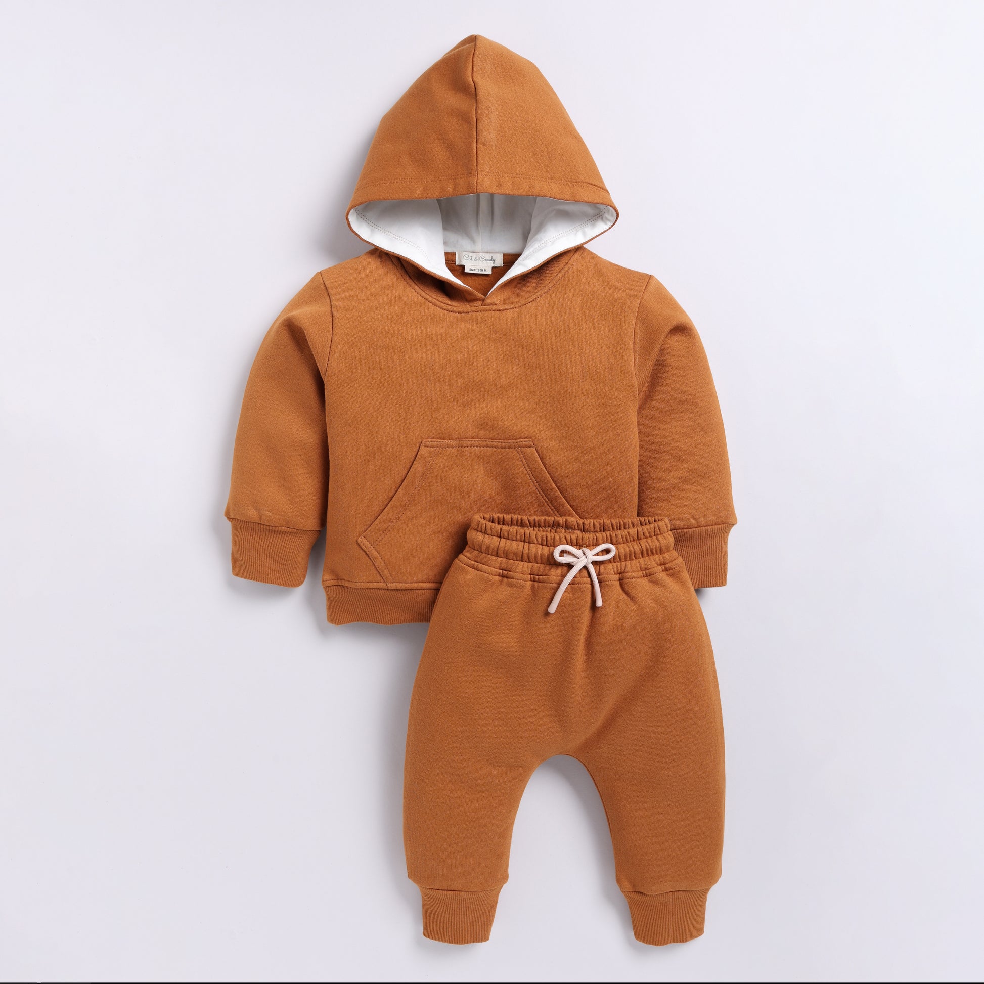 Shop pumpkin spice color organic fleece hoodie & jogger set for your 6-12 months baby - CotandCandyBaby