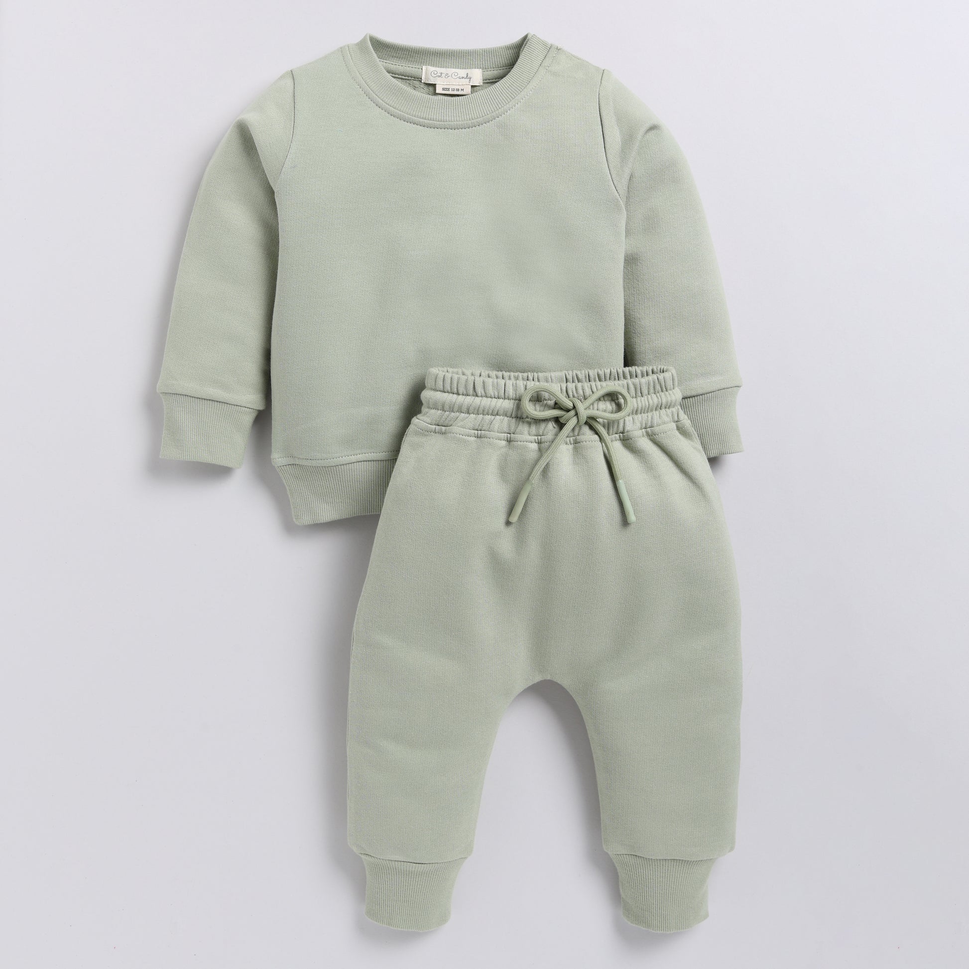 Shop tea color organic fleece Sweatshirt & jogger set for your 6-12 months baby - CotandCandyBaby