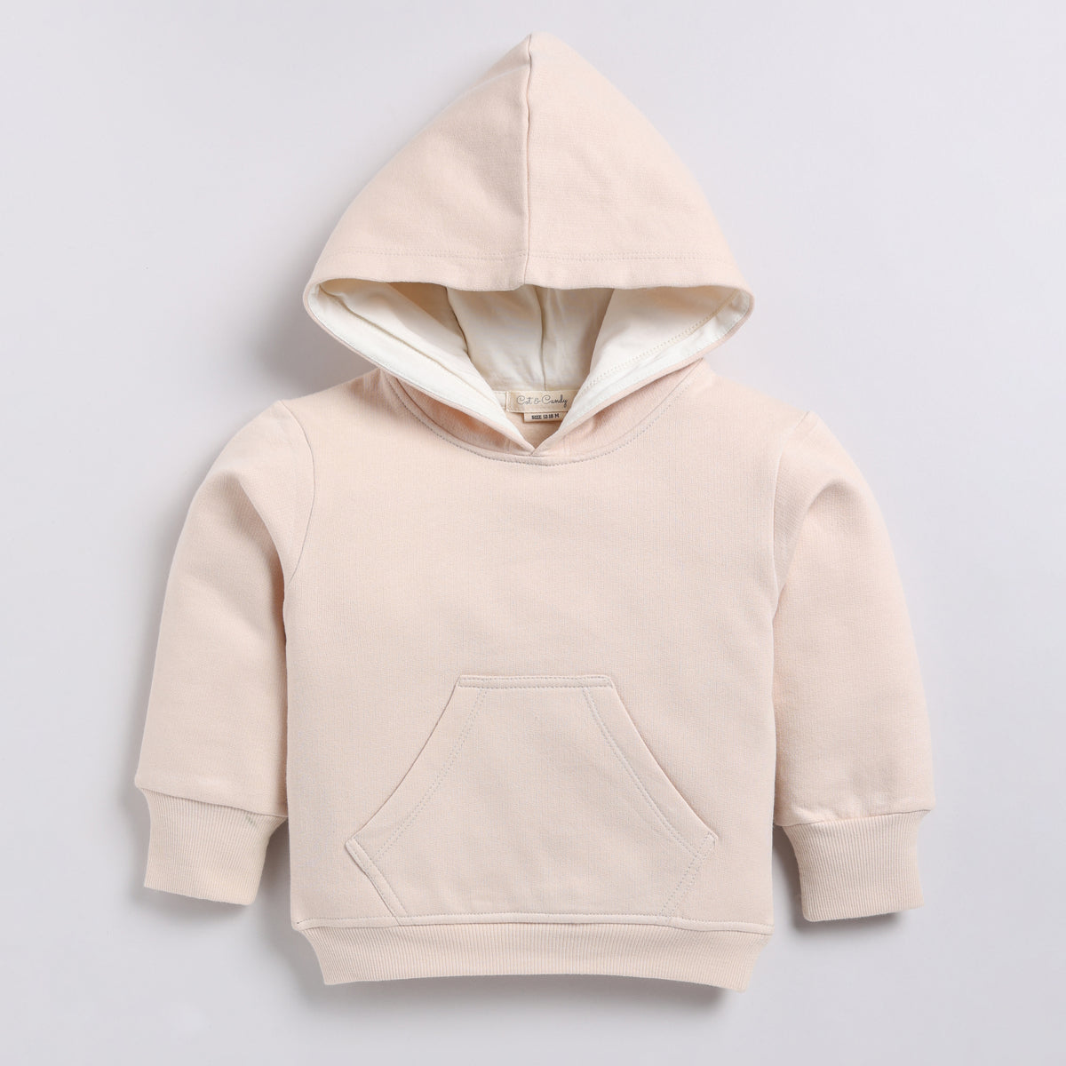 Get almond peach color organic fleece oversized hoodie for your 12-18 months baby - CotandCandyBaby